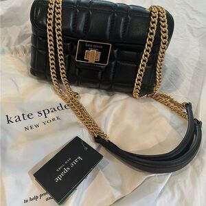 Kate Spade “Evelyn” Black and Gold Quilted Shoulder Bag